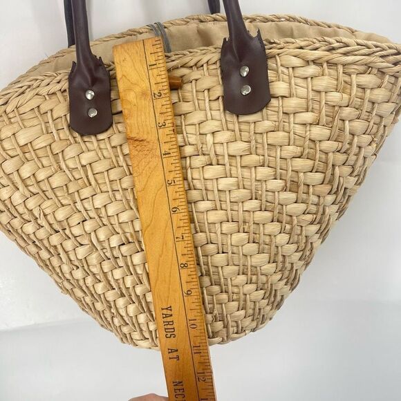 Womens Shoulder Bag Straw Fabric Lining Inner Pocket Beige rattan boho cottageco - Picture 4 of 15